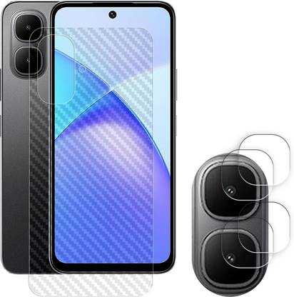 SOMTONE Back Screen Guard for Infinix Smart 10 4G FRONT Camera Lens Glass Protector | Anti-Scratch | Edge to Edge Full Coverage ( BACK CARBON FIBER SKIN + CAMERA LENS PROTECTOR )