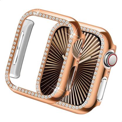KAZUKI Screen Guard for Apple Watch Series 10 46mm Single-Row Diamond Plated PC Hollow Watch Case [Rose Gold]