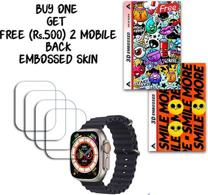 SOMTONE Screen Guard for T800 Ultra Seris 8 SmartWatch 49mm WITH FREE 500 RUPEES 2 3D EMBOSSED SKIN FOR MOBILE BACK S039