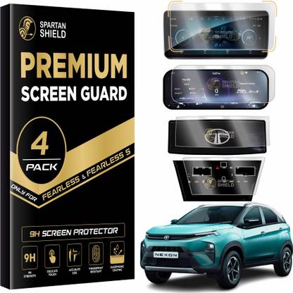 spartan shield Screen Guard for NEW TATA NEXON 2023 FACELIFT || 10.25 Inch Infotainment [Rounded Corners] + Instrument Cluster + Steering + AC Cluster Protector || FEARLESS FEARLESS S || TataNexon Car Display Accessories 2024 [Not Tempered Glass]