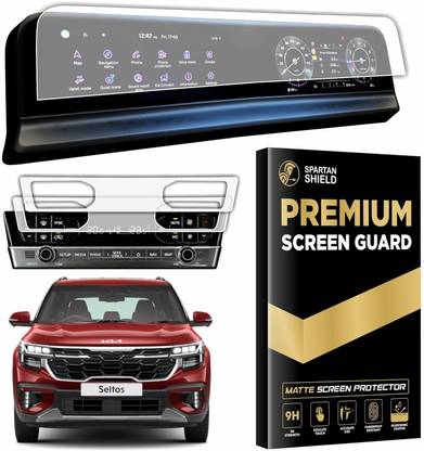 spartan shield Screen Guard for NEW KIA SELTOS 2023 FACELIFT || DUAL FULL TOUCHSCREEN INFOTAINMENT Display Protector || Car Music System Accessory - MATTE FINISHED [Not Tempered Glass]