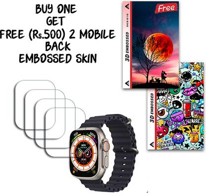 SOMTONE Screen Guard for T800 Ultra Seris 8 SmartWatch 49mm WITH FREE 500 RUPEES 2 3D EMBOSSED SKIN FOR MOBILE BACK S010