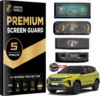 spartan shield Screen Guard for TATA Harrier|| 12.3 INCH INFOTAINMENT + INSTRUMENT CLUSTER + STEERING + AC PANEL + Gear Knob Guard | Car Digital Display Accessories [Not Tempered Glass]
