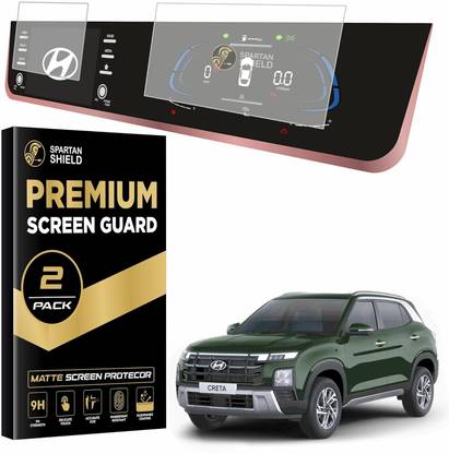 spartan shield Screen Guard for SCREEN GUARD For NEW HYUNDAI CRETA 2024 FACELIFT || DUAL FULL TOUCHSCREEN INFOTAINMENT Display Protector || Car Music System Accessory [Not Tempered Glass] (EX S SO [Matte])