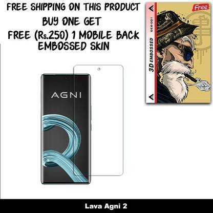 SOMTONE Tempered Glass Guard for Lava Agni 2 FRONT TEMPERED GLASS And Free 1 Mobile Back Embossed Skin With Cut FS001