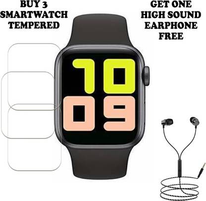 SOMTONE Tempered Glass Guard for TROST T55 44mm Smartwatch PACK-3 BUY AND GET ONE EARPHONE FREE