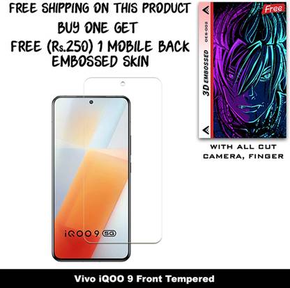 ARBAN Tempered Glass Guard for Vivo iQOO 9 And Free 1 Mobile Back Embossed Skin With Cut FS002