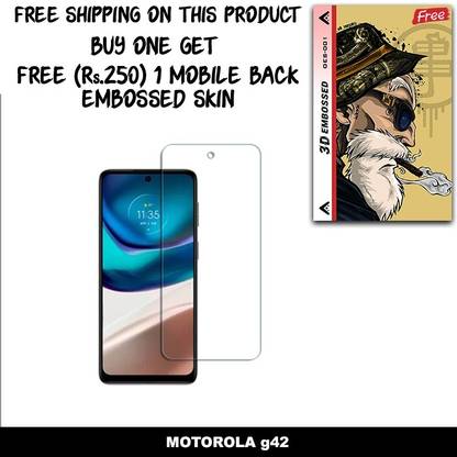 SOMTONE Tempered Glass Guard for MOTOROLA g42 FRONT TEMPERED GLASS And Free 1 Mobile Back Embossed Skin With Cut FS001
