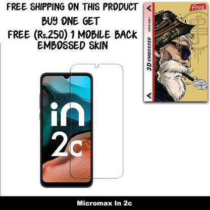 SOMTONE Tempered Glass Guard for Micromax In 2c FRONT TEMPERED GLASS And Free 1 Mobile Back Embossed Skin With Cut FS001