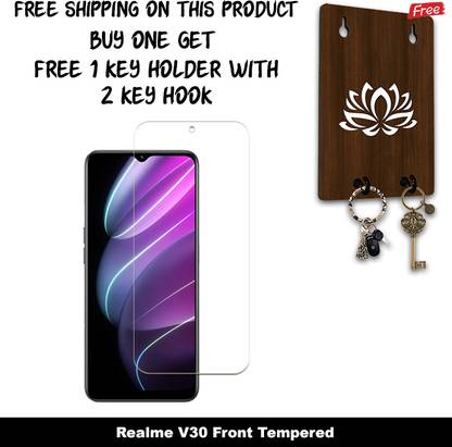 KOISTON Tempered Glass Guard for Realme V30 And Free 1 Key Holder With 2 Key Hook H001-D3