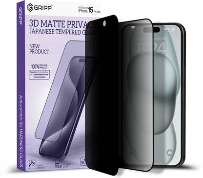Gripp Tempered Glass Guard for Apple iPhone 15 Plus (6.7 inch) Matte Privacy Edge to Edge Full Screen Coverage & 9H Hardness Screen Protector