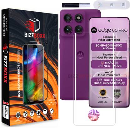 BizzBoxx Tempered Glass Guard for MOTOROLA Edge 60 Pro, Moto Edge 60 Pro, Edge 60 Pro, Moto 60 Pro, Fingerprint Working, Quad Curved Nano Fiber Guard, UV Glue Glass With Installation Kit, 6.7 Inch