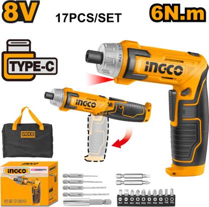 INGCO Type-C Charging Port, with Charger, Screwdriver Bits, Carrying Bag, Type-C Charging Port, with Charger, Screwdriver Bits, Carrying Bag, Drywall Screw Gun