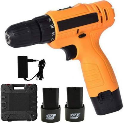 RMGS Cordless impact drill driver with led light 10mm Chuck with 2 x Li-ion 12V 2.0Ah Battery, Pistol Grip Drill