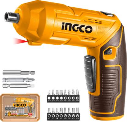 INGCO Cordless Screwdriver 4V Type-C Charging Port, Screwdriver Bits, Plastic Box, Collated Screw Gun