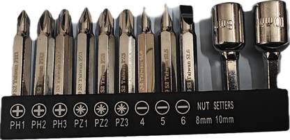 h9 11-Pcs Screwdriver Bit Set with Nut Setter PH1, PH2, PH3, PZ1, PZ2, PZ3 H9 11-Pieces Screwdriver Bit Set with Nut Setter Screwdriver Bit Set