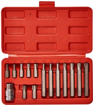 Lubaba 15 Pc Bit Set Torx Socket Set T20/25/30/40/45/50/55 With 1/2" Dr Torx Bit Adaptor With Case Screwdriver Bit Set