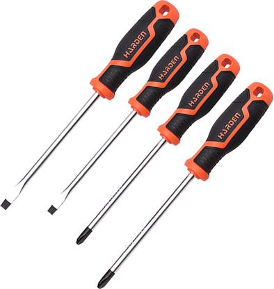 Harden 4 Pcs Magnetic Screwdriver Set (Slotted 3x100mm & 5x100mm, 0x100mm & 1x100mm) - Magnetic Head, Made from Chrome Vanadium Forging, Comfortable Non-Slip TPR Handle 550394 Standard Screwdriver Set
