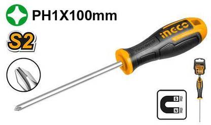 INGCO Phillips Screwdriver PH1 * 100mm, S2 Material, Standard Screwdriver