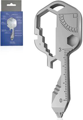 HASTHIP 24- in-1 Key Shaped Pocket Tool, Multi Tool Keychain, Multitool Key Shaped Pocket Tool, Outdoor Keychain Tool for Drill Drive, Screwdriver, File, Bottle Opener, Wrench, Ruler, etc (White) Impact Screwdriver