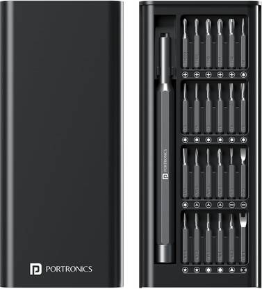 Portronics Bit Box, 24-in-1 Screwdriver Kit,Compact,Magnetic&Travel-Friendly Tool Set Offset Screwdriver Set