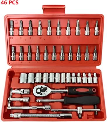 Kusah 46 Pc Set Of Tools Ratchet Socket Wrench Combination Toolbox Hardware Socket Set