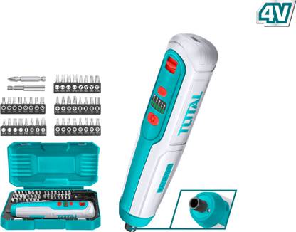 TOTAL 47 Pcs 4V 240RPM Lithium-Ion Cordless Screwdriver and Drill Set, USB Type-C Standard Screwdriver Set