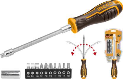 INGCO 12 Pcs Flexible Shaft Screwdriver Set Long Handle Screwdriver Set