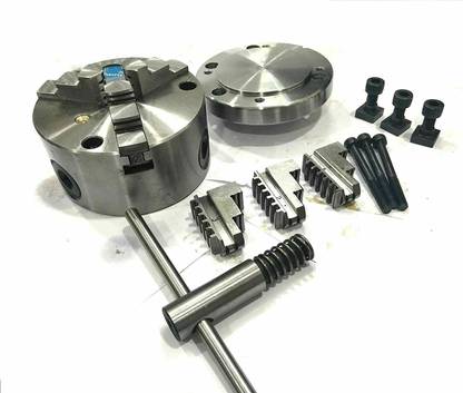 Bliudskill 100MM FRONT LOAD 3 JAW SELF CENTERING CHUCK WITH REVERSIBLE JAWS & BACKPLATE Stubby Screwdriver