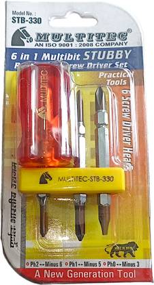 Multitec STB-330 6 in 1 MULTI BIT STUBBY REVERSIBLE SCREWDRIVER SET Stubby Screwdriver Set