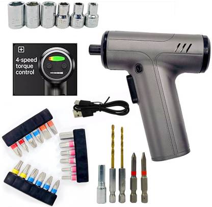 Infizent Rechargeable Cordless Screwdriver Set with 30 Bits & Type-c Charging Cable Standard Screwdriver Set