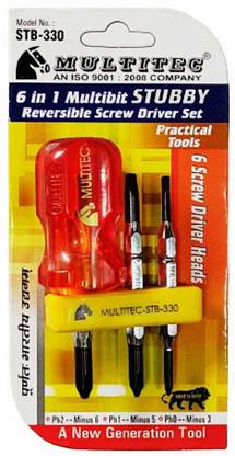 Multitec STB-330 6 in 1 MULTI BIT STUBBY REVERSIBLE SCREWDRIVER SET Stubby Screwdriver Set
