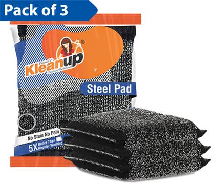 Pranay's Kleanup Stainless Steel Scrub Pad for Utensils Dish Washing Durable Rust-Free Pack of 3 Scrub Pad, Stainless Steel Scrub, Scrub Sponge