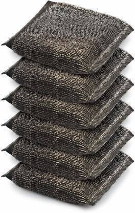 Ramanuja Stainless Steel Super Scrub Set Black, (Pack of 6) Stainless Steel Scrub
