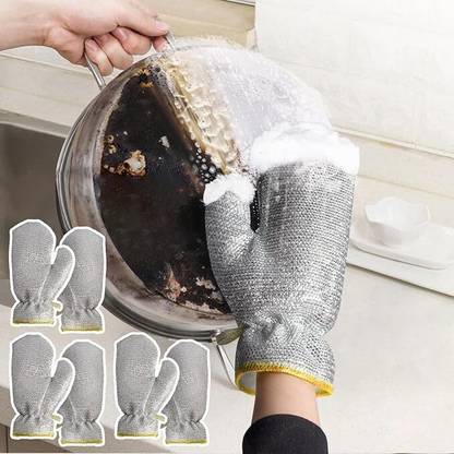 Radha Pack of 4 Reusable Wire Dishwashing Gloves for Kitchen/Household Cleaning x4.24 Wet and Dry Glove