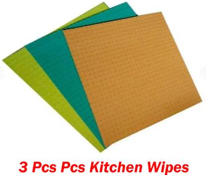 Nimbose Reusable and Biodegradable 3 Pcs Wet Kitchen Cleaning Cellulose Wipes Sponge Wipe