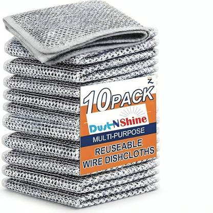 dust n shine Non-Scratch Wire Dishcloth for Washing Dishes Sinks Washable Pack 10 Scrub Pad