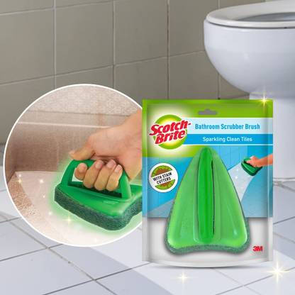 Scotch-Brite Bathroom Brush with abrasive scrubber for superior tile cleaning Scrub Pad