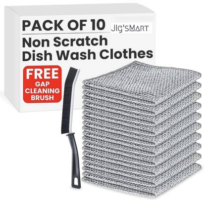 JIG'sMART 10pc Reusable Non-Scratch Wire Dishcloth & Gaps Cleaning Brush Versatile Cloth Stainless Steel Scrub, Scrub Pad, Scrub Sponge
