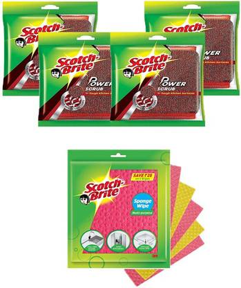 Scotch-Brite Combo of (Sponge Wipe + Power Scrub) Scrub Pad, Sponge Wipe