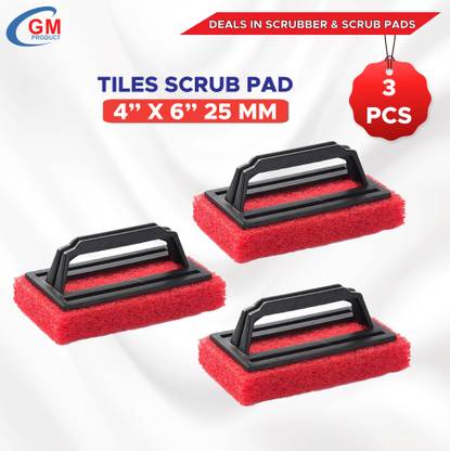 DOLPHIN SUPREME Red Tiles Scrub Pad with Handle | 4x6 Inch, 25mm Thick | Wall & Floor Cleaner- Scrub Pad, Scrub Sponge