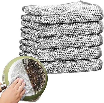 GLAMAXY Single Layer Kitchen Scrubbing Dish Cloth | Silver Stainless Steel Wire Stainless Steel Scrub