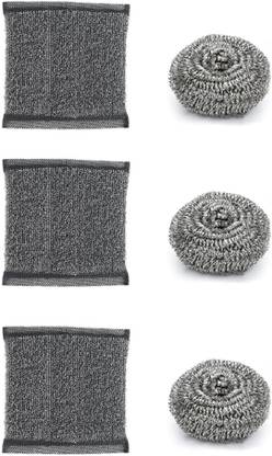 khelan value pack COMBO of (3 super scrub +3 steel balls) stainless steel scrub Stainless Steel Scrub