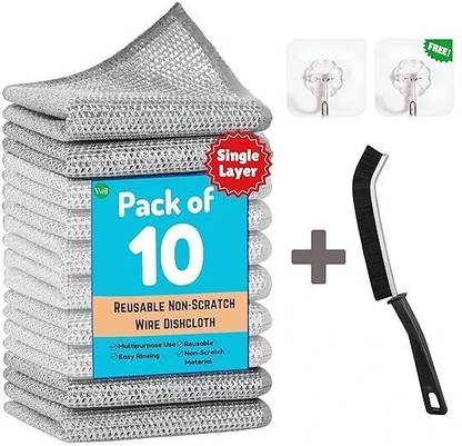 PVSC Stainless steel scrubber Single Layer Reusable Non-Scratch Dish Wash Cloth Scrub Pad
