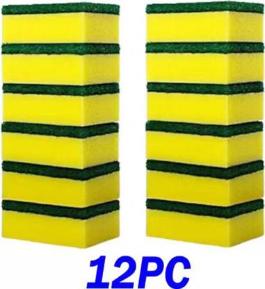 KbeasiCreation 12 Pc Green Yellow Sponge Scrub Pads Scrub Sponge, Scrub Pad