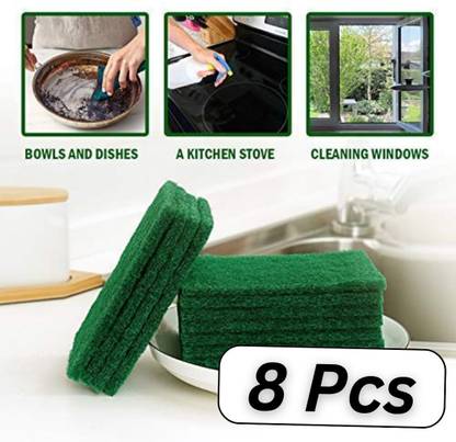 JKB TRADERS 8PCS Green Dish Scrub Pads – Reusable & Durable Scrub Pad