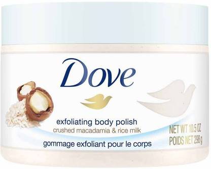 DOVE Exfoliating Body Scrub | Rice Milk and Moisturizing Macadamia 298 gm Scrub