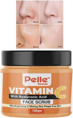 Pelle Beauty Vitamin C Face Scrub Tan Removal Repair Damage Caused By Sun Acne And Pimples Free Skin Scrub (100 gm) Scrub