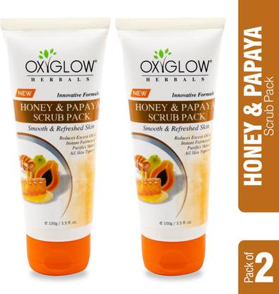 OXYGLOW Honey & Papaya Enzymes Scrub Pack,Reduce Excess Oil ,Remove Dead Skin,Pack of 2 Scrub