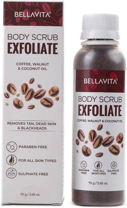BELLAVITA Coffee Face & Body Scrub For Skin Brightening De-Tan Ayurveda, Exfoliate Knees, Elbows, Face, Scalp, Arms Etc Scrub